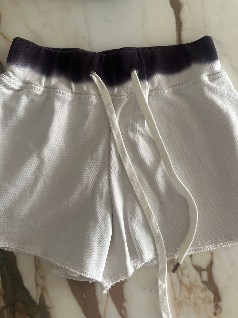 James Perse White Athletic Shorts with Black Dip-Dye Waistband